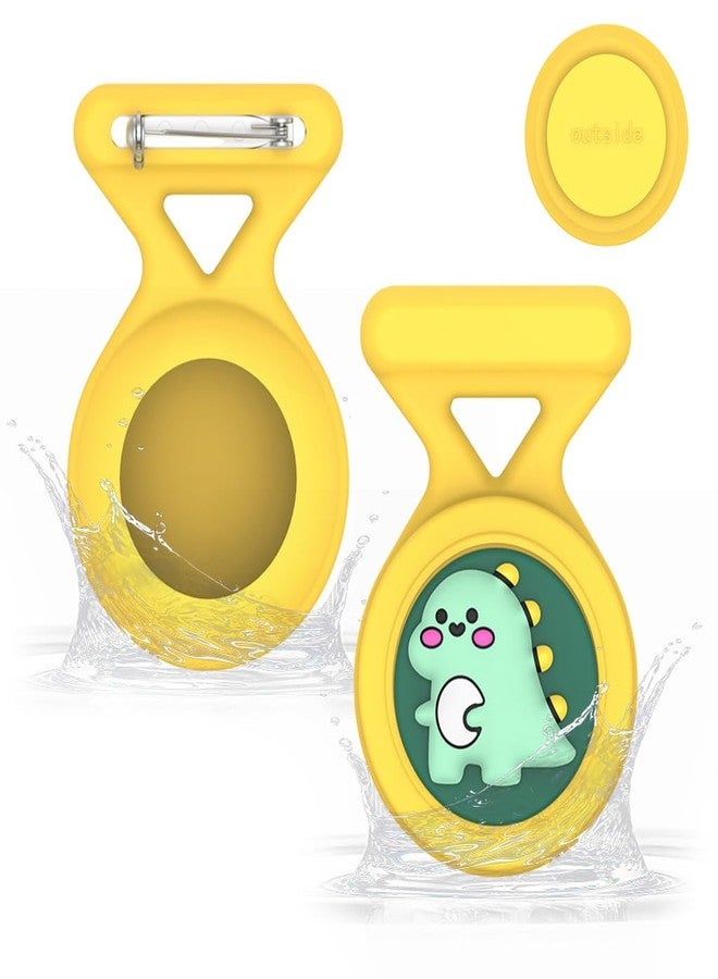 ZORBES® Waterproof AirTag Holder Cartoon Dino Yellow Brooch Pin AirTag Holder Silicone Waterproof Anti-Lost Brooch Pin for Kids,Luggage,Bag Backpack - Image 1